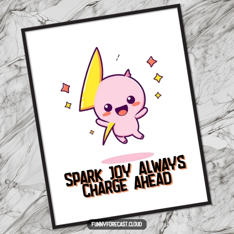 Funny Free Printable Wall Art: Kawaii lightning bolt character zig-zagging with incredible excitement, bringing energetic and playful vibes to your space.