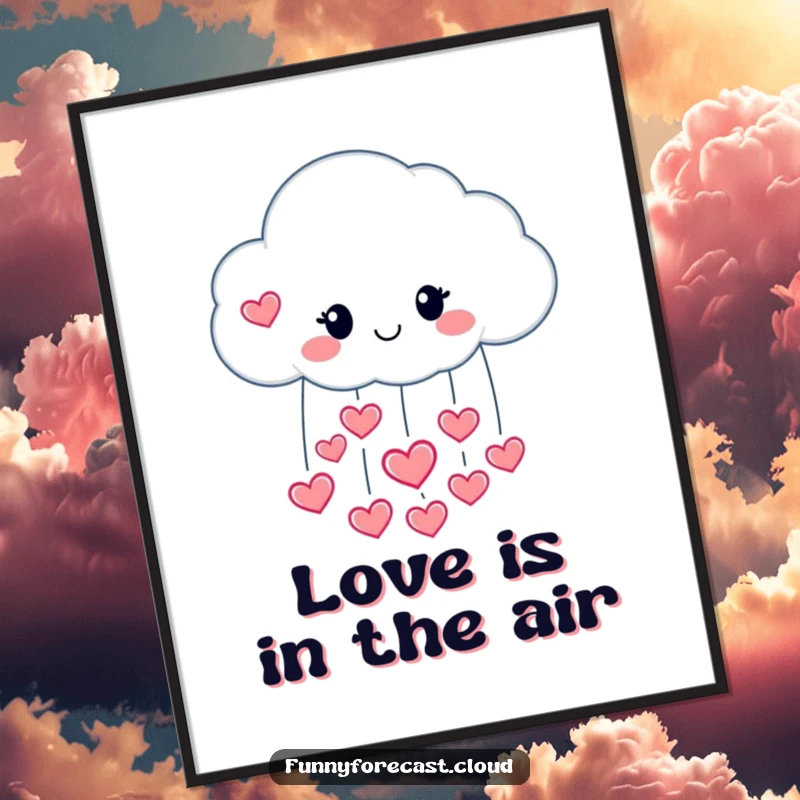 Funny Free Printable Wall Art: A delightful raincloud character showering hearts, symbolizing love and warmth.
