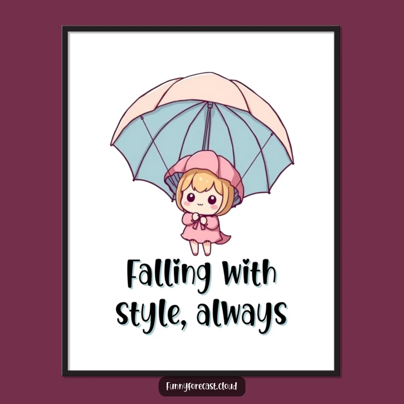 Free Printable Wall Art: Kawaii Parachute Landing Funny Downloadable Decor