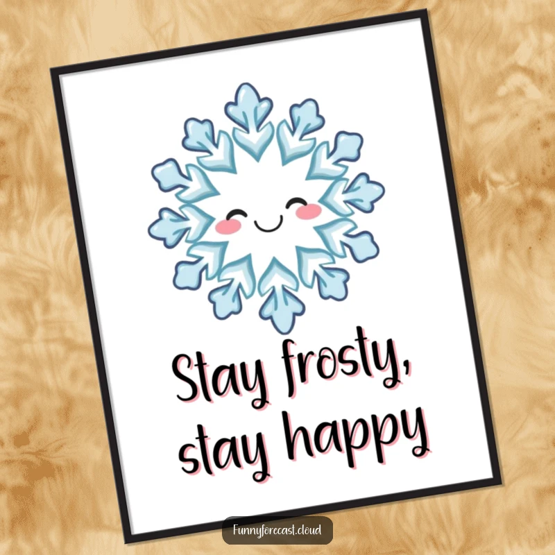 Funny Free Printable Wall Art: A cheerful snowflake with a tiny, sweet smile drifts down, adding a touch of gentle winter magic.