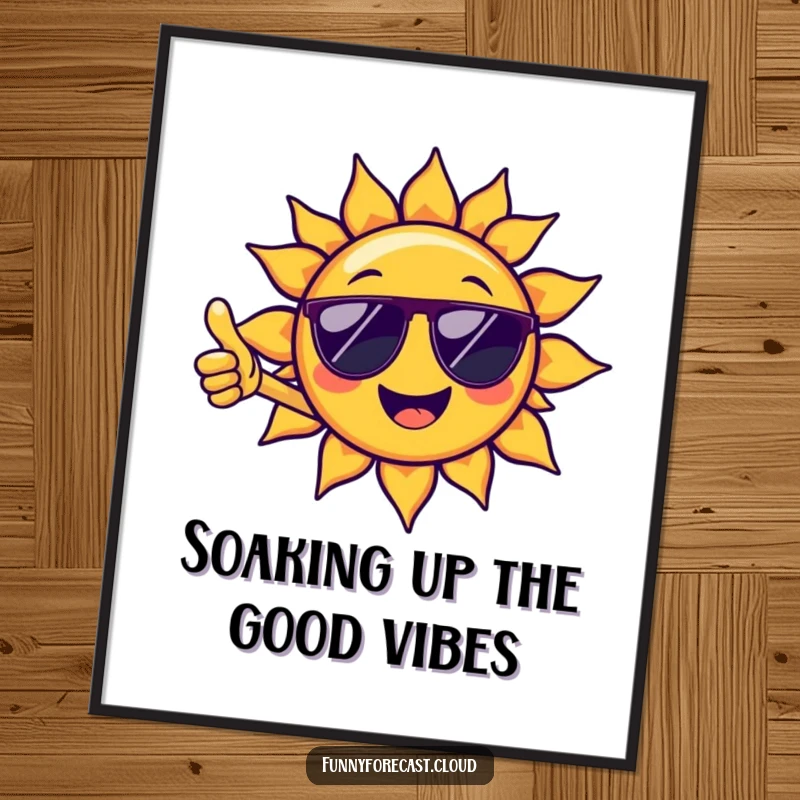 Funny Free Printable Wall Art featuring a cool sun character wearing sunglasses and giving a cheerful thumbs-up, adding a dose of happiness.