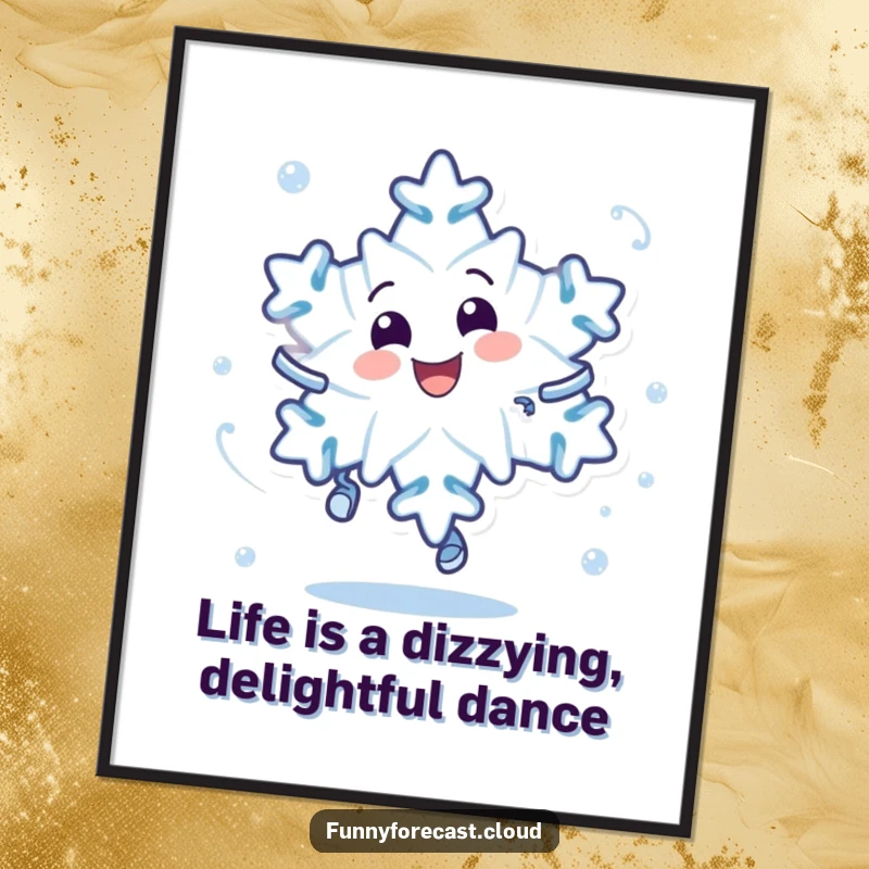 Funny Free Printable Wall Art: A happy snowflake character performs a dizzying spin, bringing cheer to any room. Fun downloadable art.