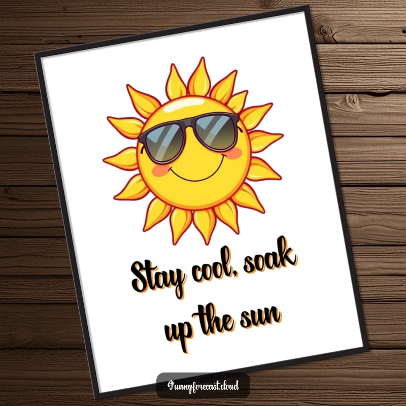 Funny Free Printable Wall Art: A smiling sun sporting stylish sunglasses, looking incredibly relaxed and exuding cool confidence.