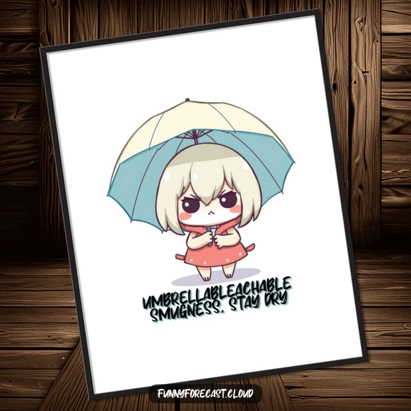 Funny Free Printable Wall Art: A character holds an umbrella, looking surprisingly dry and smug.