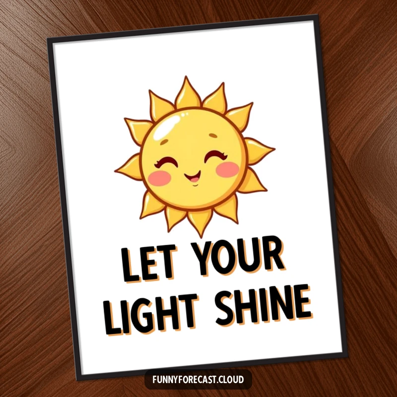 Funny Free Printable Wall Art of a cute kawaii sun character giving a playful wink and beaming a bright, cheerful ray of light.