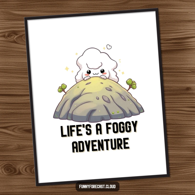 Funny Free Printable Wall Art: A mischievous fog creature peeks from behind a hill, bringing an element of playful mystery to your decor.