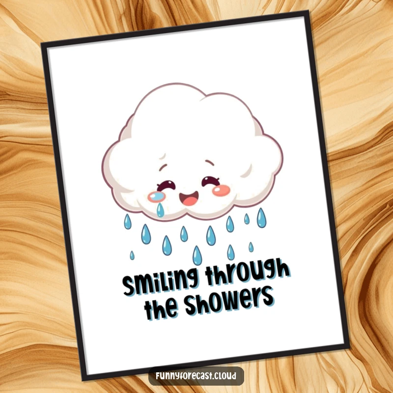 Funny Free Printable Wall Art: A smiling rain cloud crying big, cheerful raindrops, happy decor.