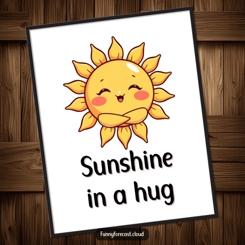 Funny Free Printable Wall Art: A smiling sun character giving a big hug, radiating cheerful, positive energy.