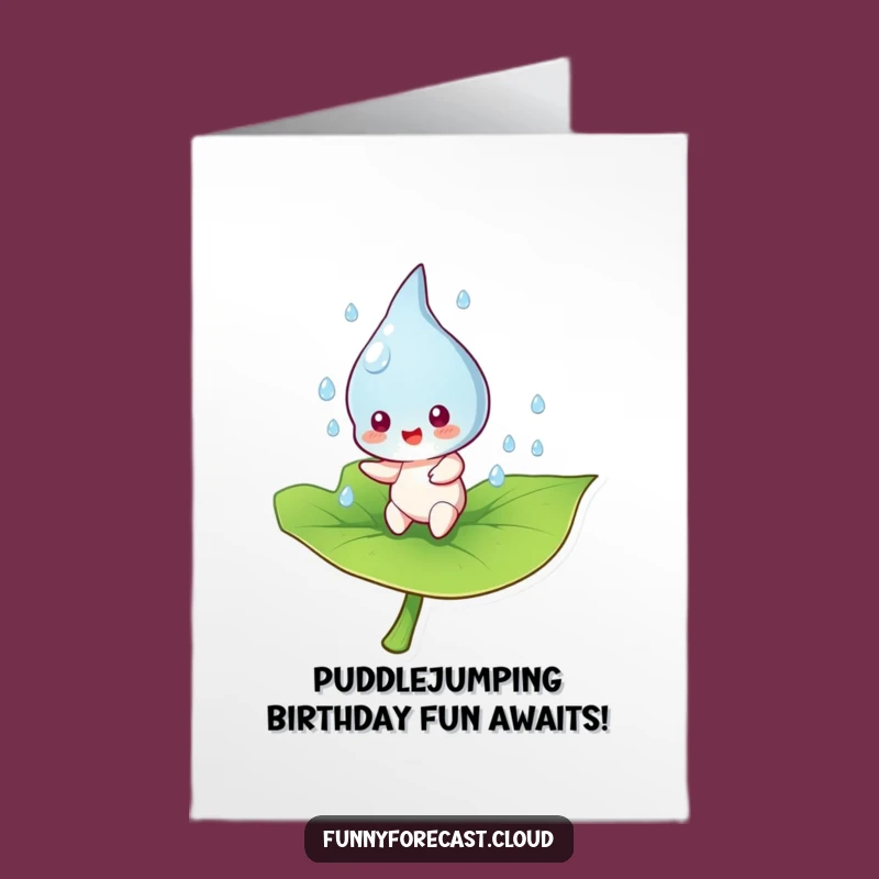 Free Printable Birthday Card: Funny Raindrop Bouncing Joyful Leaf Downloadable Gift