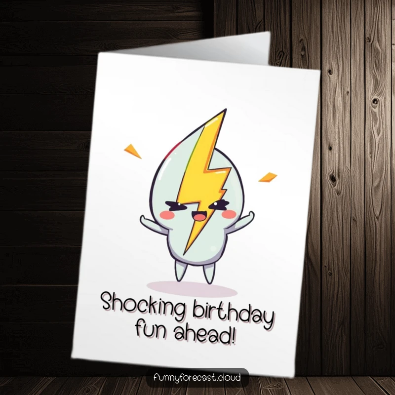 Funny Free Printable Birthday Card: A mischievous lightning bolt character striking with a playful wink.