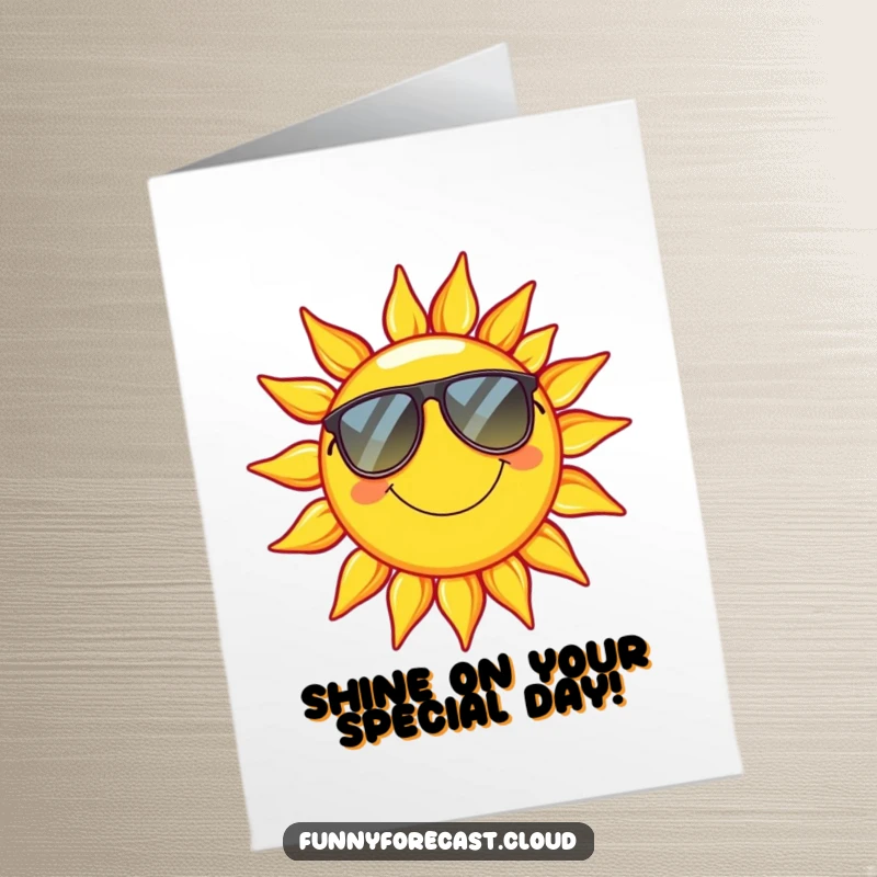 Funny Free Printable Birthday Card: A smiling sun wearing cool sunglasses, radiating ultimate relaxation and birthday vibes.