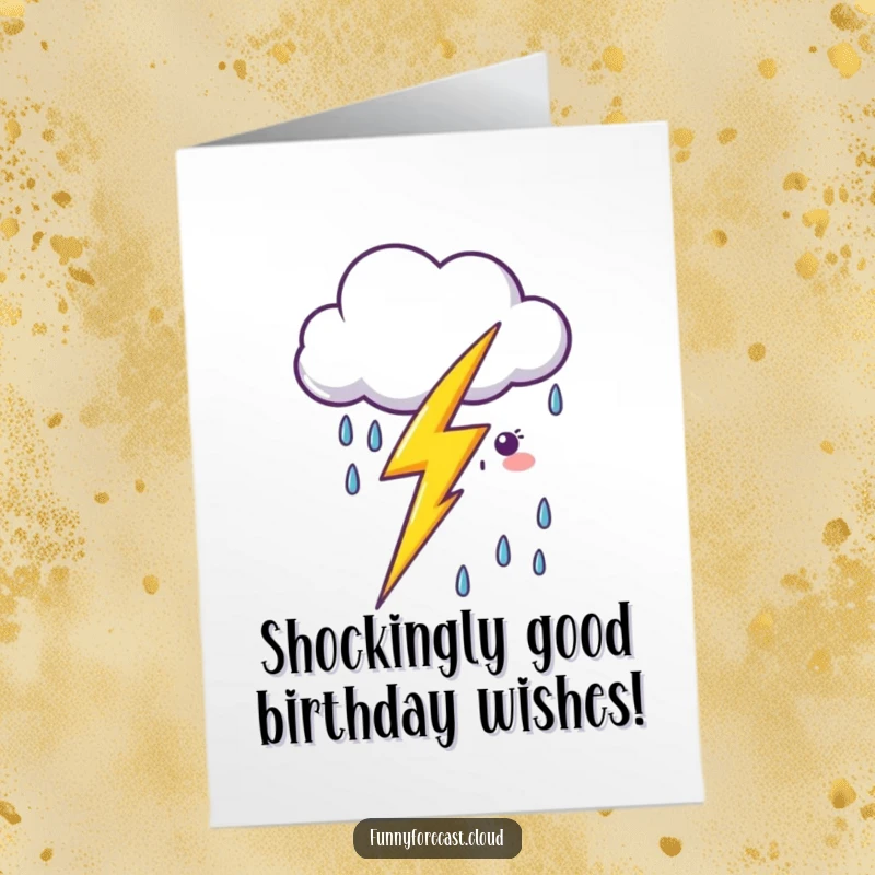 Funny Free Printable Birthday Card featuring a kawaii lightning bolt zapping a smiling rain cloud, perfect for a playful celebration.