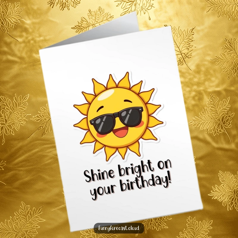 Funny Free Printable Birthday Card: A sun character in sunglasses beams with exaggerated joy, celebrating a birthday.