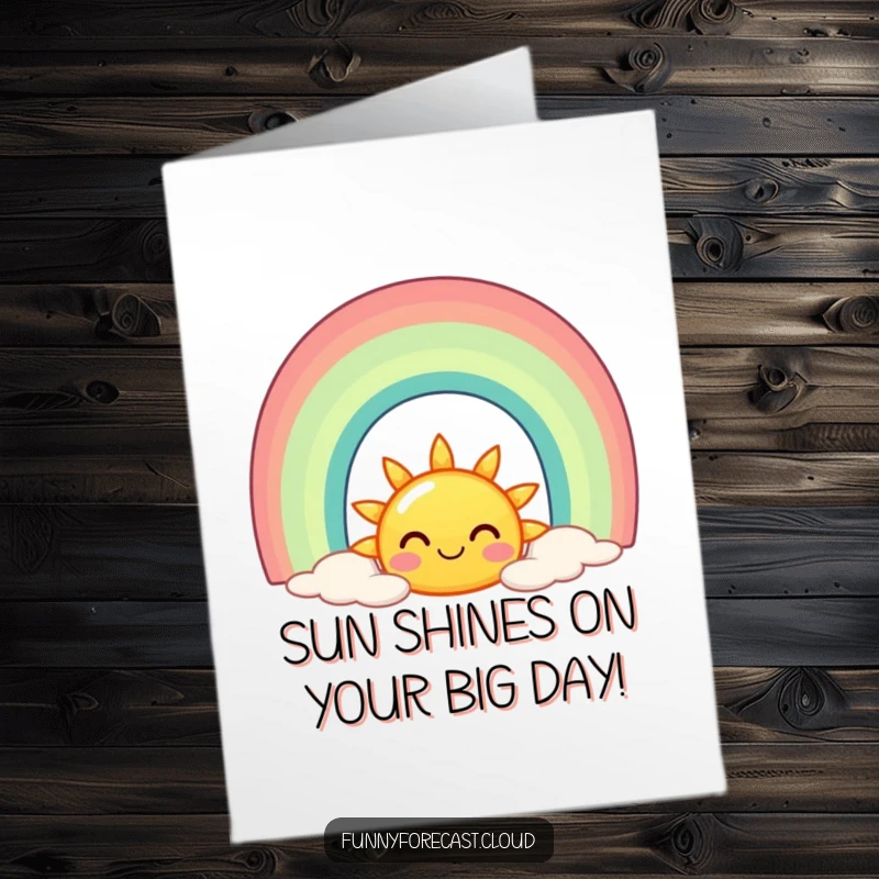 Funny Free Printable Birthday Card featuring a nodding sun and a vibrant rainbow, radiating happiness and good cheer.