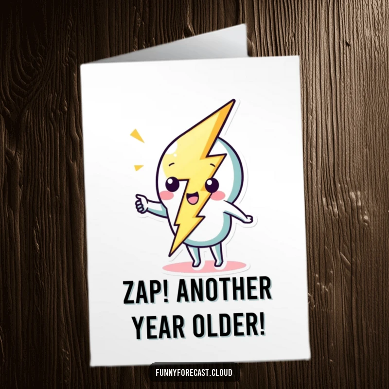 Funny Free Printable Birthday Card: A cute, smiling lightning bolt character striking a whimsical zig-zag pattern.