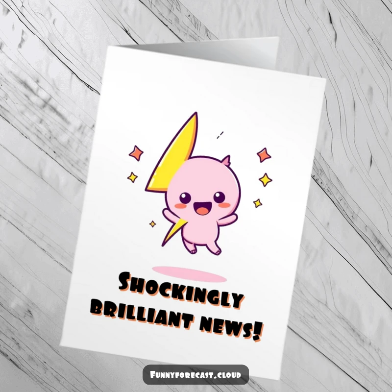 Funny Free Printable Congrats Card: Kawaii lightning bolt character zipping across with electric energy, celebrating a fantastic achievement with zest.