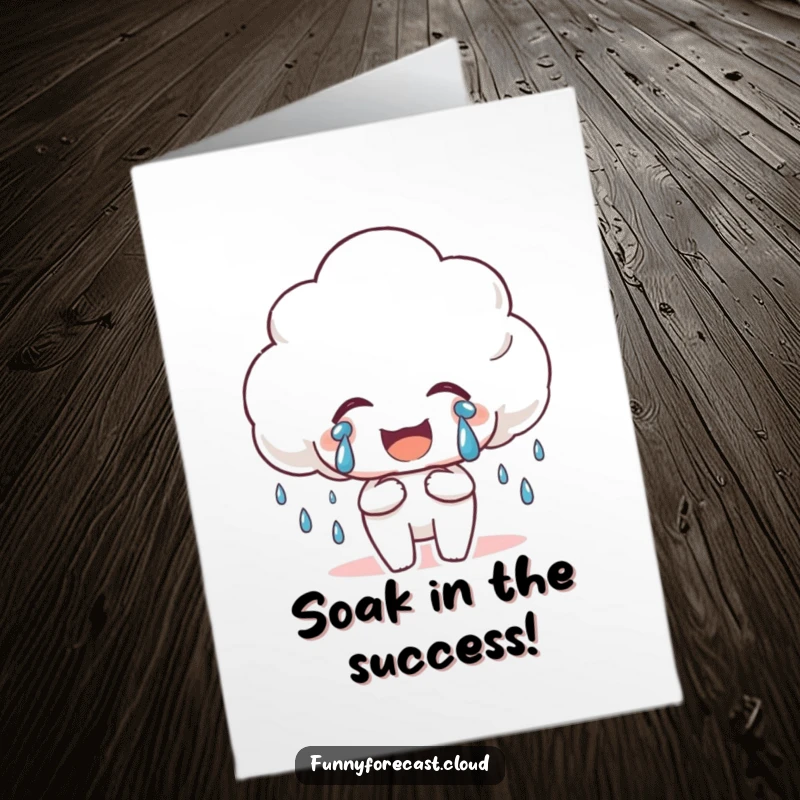 Funny Free Printable Congratulations Card featuring a rain cloud character crying happy tears of joy.
