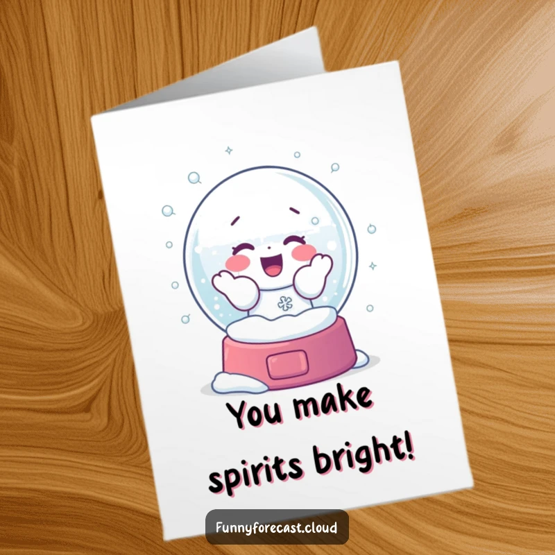 Funny Free Printable Congratulations Card: A snow globe character enthusiastically shaking, showering the viewer with festive snowflakes, perfect for celebrating wins.