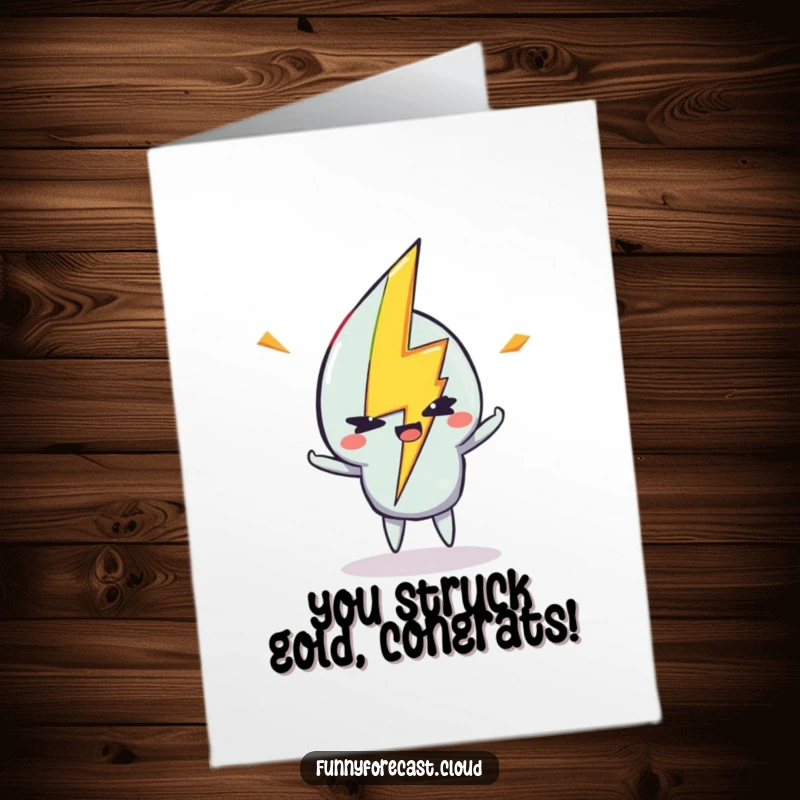 Funny Free Printable Congrats Card: A lightning bolt character delivering a powerful strike with a cheeky, mischievous wink.