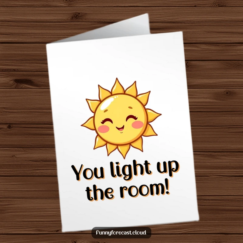 Funny Free Printable Congratulations Card showing a kawaii sun character winking playfully and casting a radiant beam of light to celebrate success.