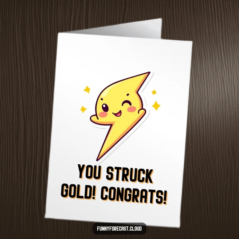 Funny Free Printable Congratulations Card: A lightning bolt character zipping with a wink, celebrating success with electrifying speed and playful energy.