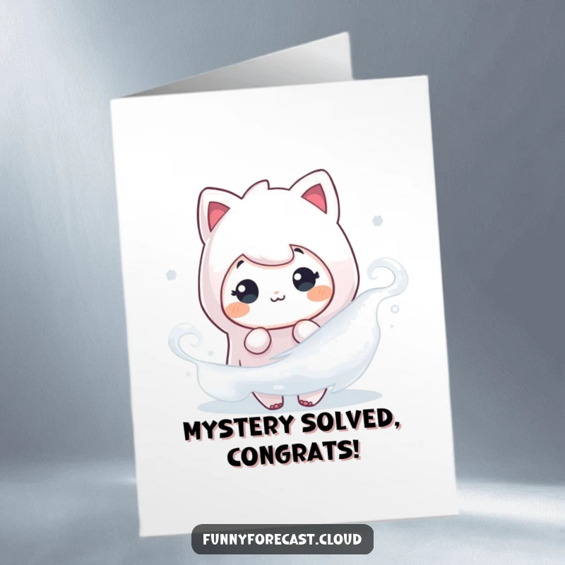 Funny Free Printable Congratulations Card: A fog character playfully peeking from behind a misty swirl, celebrating an amazing achievement.