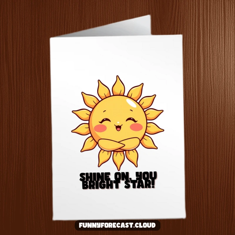 Funny Free Printable Congrats Card: A beaming sun character giving a warm, embracing hug with vibrant rays.