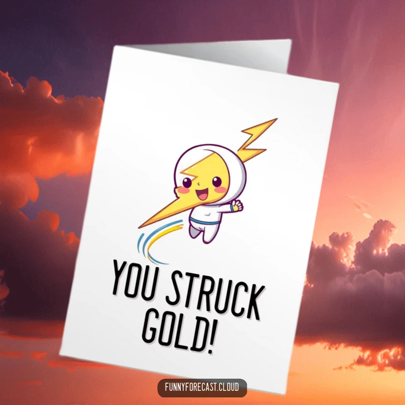 Funny Free Printable Congratulations Card: A lightning bolt character zipping with a playful streak, celebrating a high-voltage achievement.