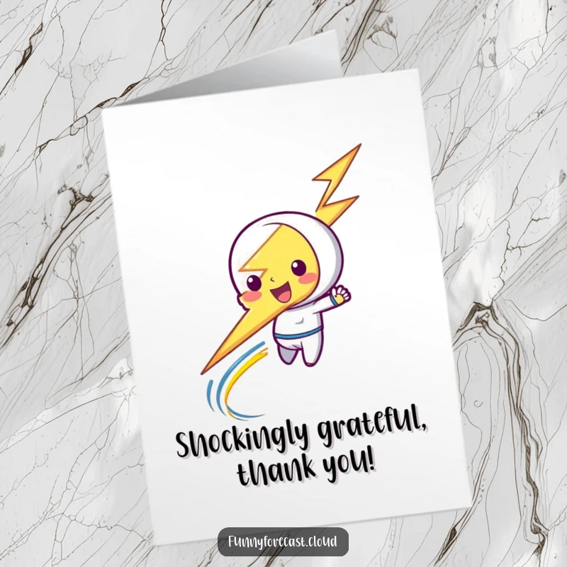 Funny Free Printable Thank You Card: A lightning bolt character zipping with a playful streak, sending energetic thanks your way.