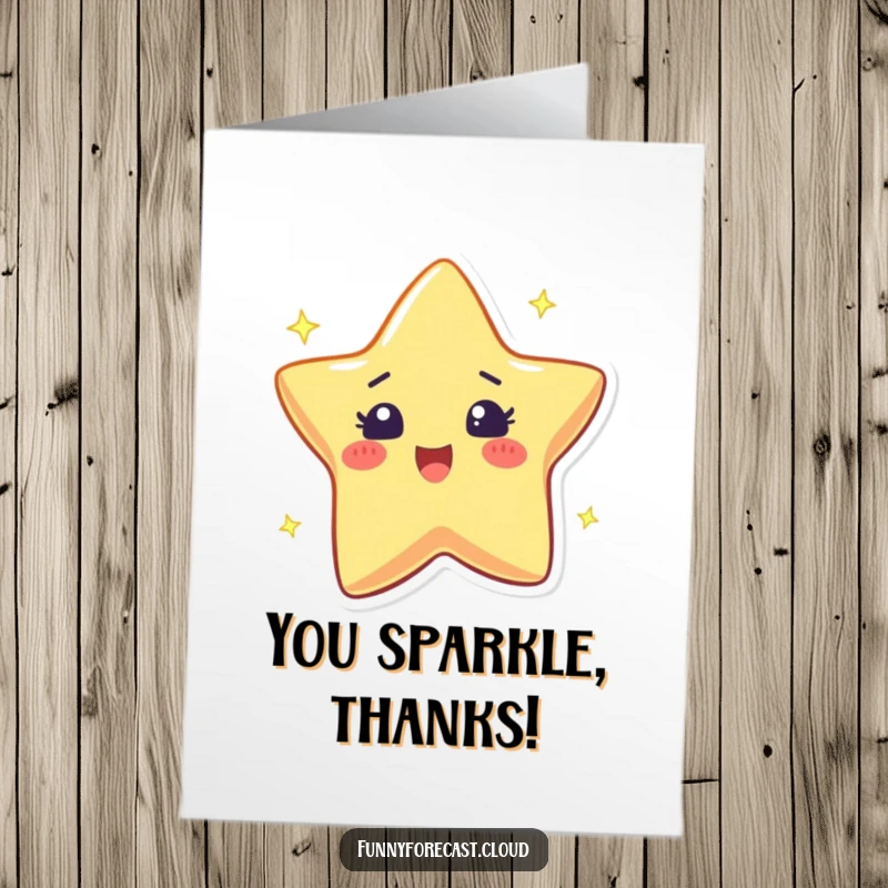 Funny Free Printable Thank You Card: A star character twinkling with an excited sparkle, sending shining thanks your way.