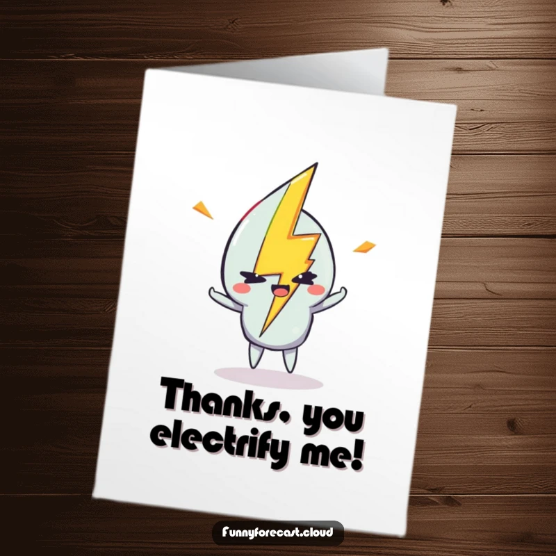 Funny Free Printable Thank You Card: A zappy lightning bolt character striking with a playful, witty wink.