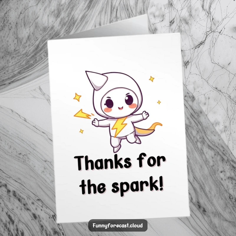 Funny Free Printable Thank You Card: A fast-moving lightning bolt character leaving a playful streak, conveying thanks.