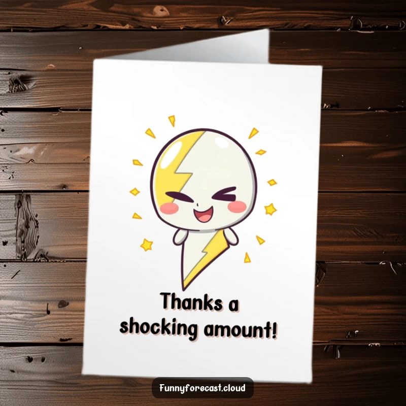 Funny Free Printable Thank You Card: A lightning bolt character winking with a mischievous spark, thanking someone.