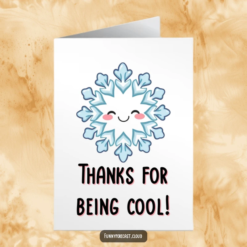 Funny Free Printable Thank You Card: A cheerful snowflake with a gentle smile symbolizes cool appreciation and a warm thank you.
