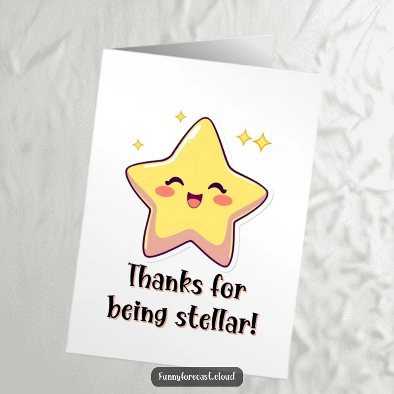 Funny Free Printable Thank You Card: A jubilant star character twinkling with excitement, conveying heartfelt thanks.
