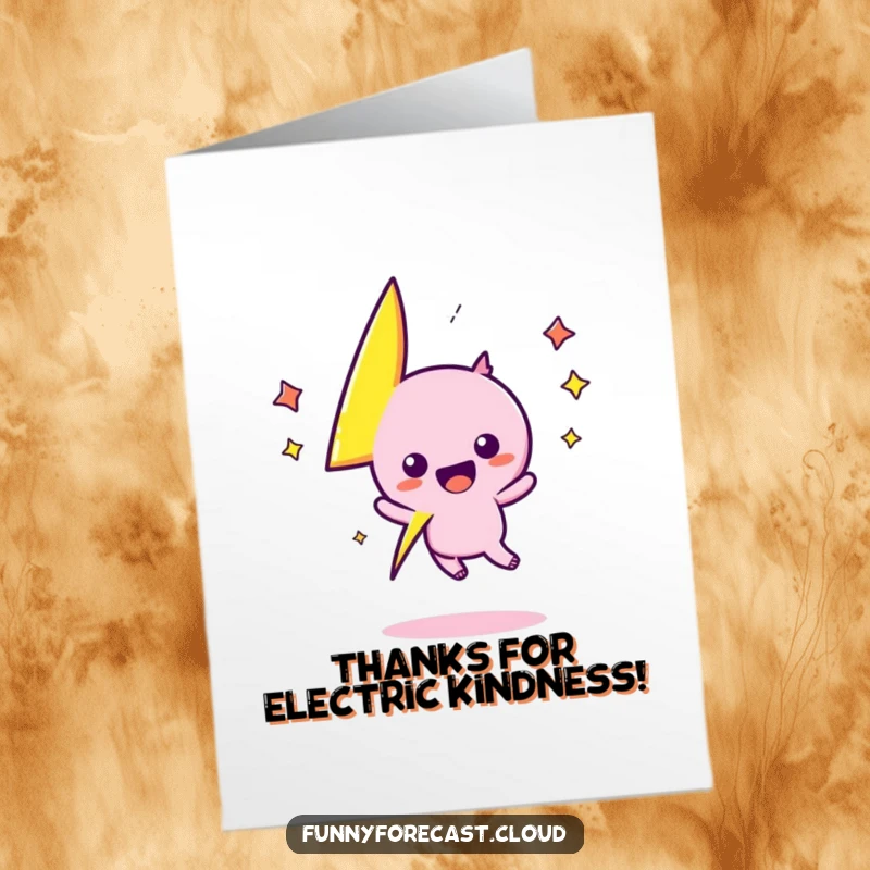 Funny Free Printable Thank You Card: Kawaii lightning bolt character zipping with energy, sending a powerful and exciting thank you message.