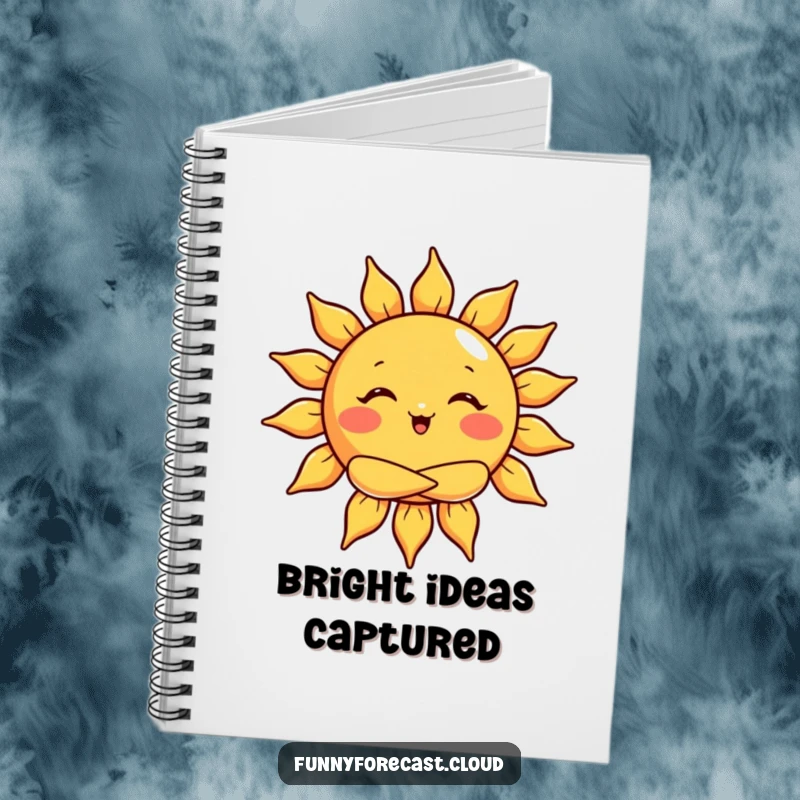 Funny notebook cover with a sun character giving a big warm hug, for sunny ideas.