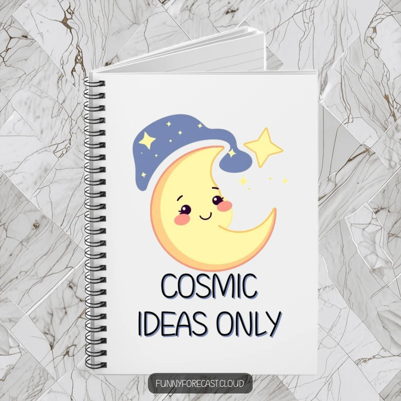 Funny winking crescent moon notebook, ideal for note-taking, journaling, or sketching, featuring celestial charm and humor, a funny gift.