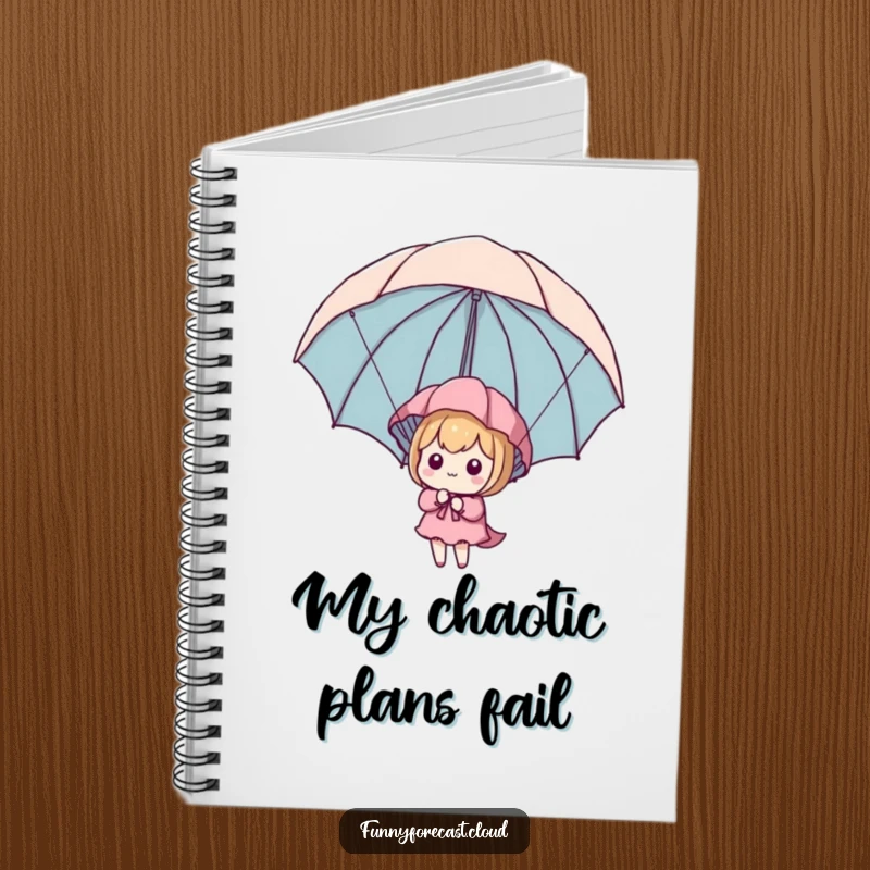 Funny Kawaii Parachute Notebook with a cute character using an umbrella as a parachute, perfect for notes and creative writing.