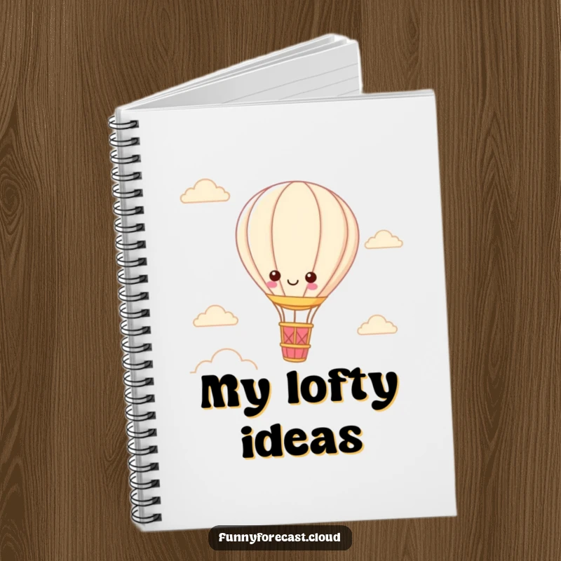 Funny Kawaii Hot Air Balloon Notebook with a cute character floating, ideal for notes, journaling, and creative writing.