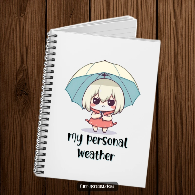 Funny Smug Umbrella Notebook featuring a character looking dry and smug under an umbrella, ideal for jotting down plans.