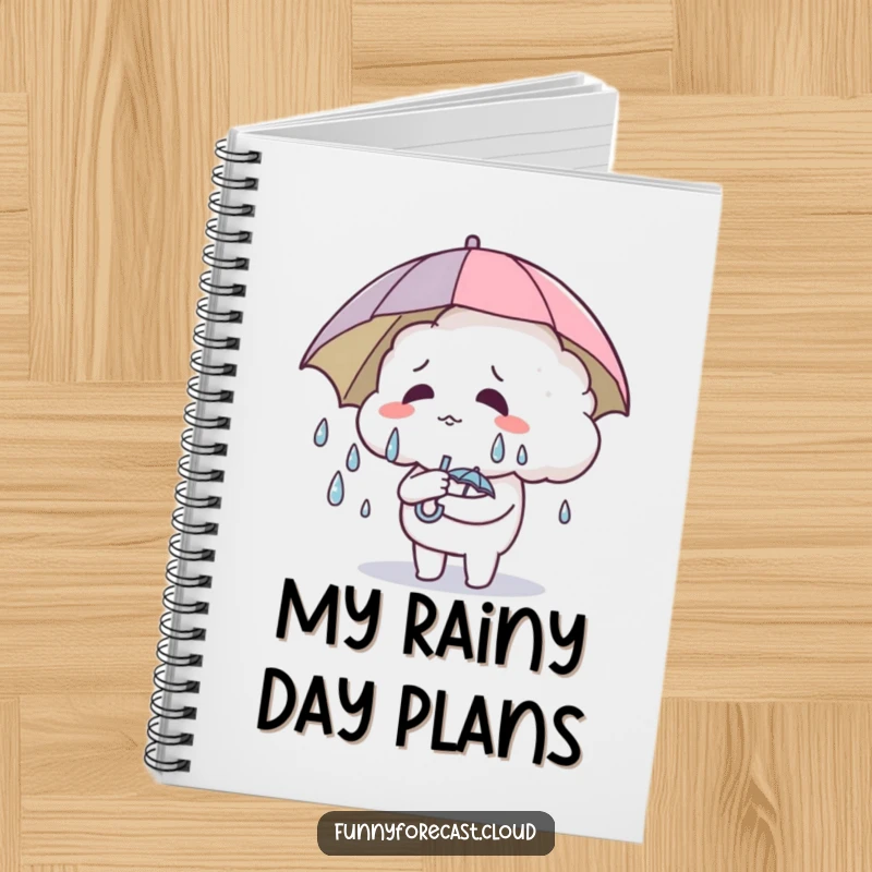 Funny Notebook: A cute cloud character sweating under a tiny umbrella, perfect for journaling.