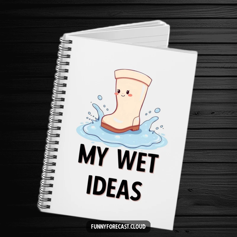 Funny Notebook: A happy rain boot splashing in a puddle, perfect for jotting down fun ideas.