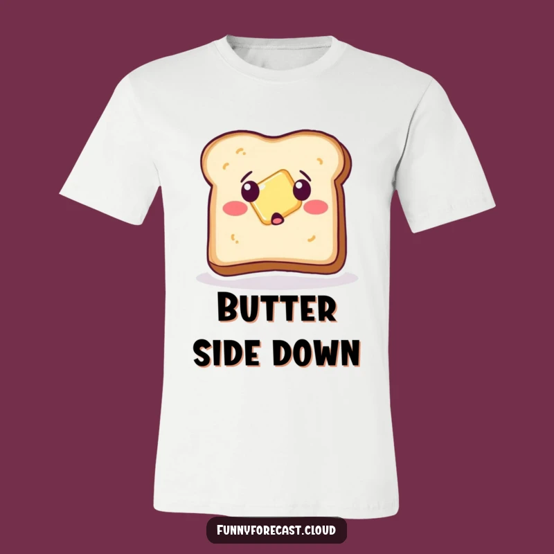Funny Toast T-Shirt: Surprised Face Butter Slide, Quirky Humorous Gift for Food Lovers