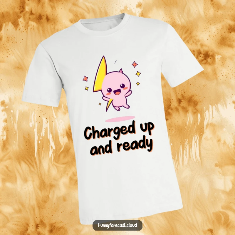 Funny kawaii lightning bolt character zigs and zags with pure excitement on this vibrant tee, a perfect funny gift.