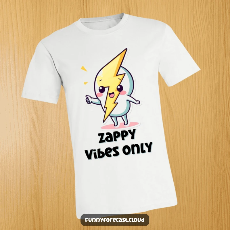 Funny cute lightning bolt character striking a whimsical zig-zag on a t-shirt, perfect for active individuals.