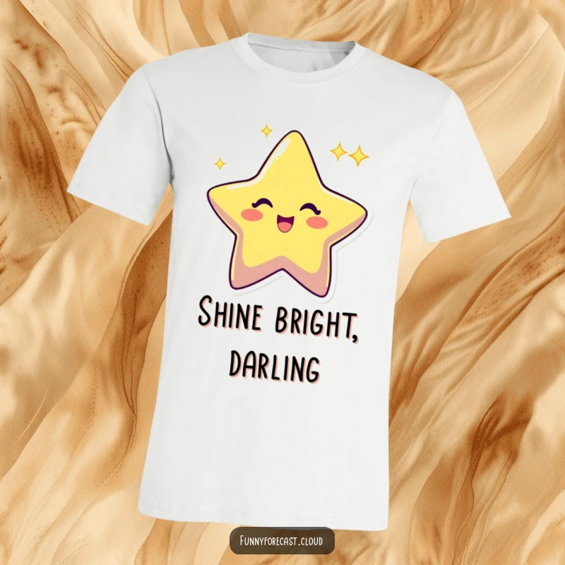 Funny star character twinkling with an excited, vibrant sparkle, a dynamic and humorous design for a t-shirt.
