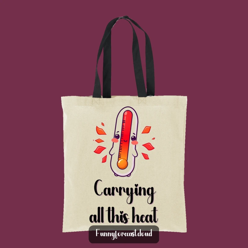 Funny Kawaii Thermometer Tote Bag: Blushing Heat Humor Carry-All