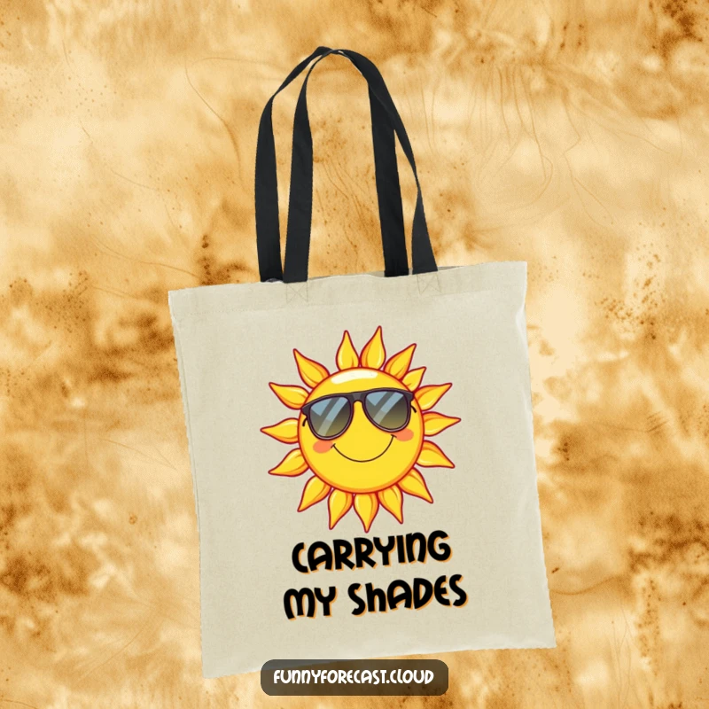 Funny Tote Bag: A smiling sun wearing sunglasses, perfect for carrying your summer essentials with cool vibes.